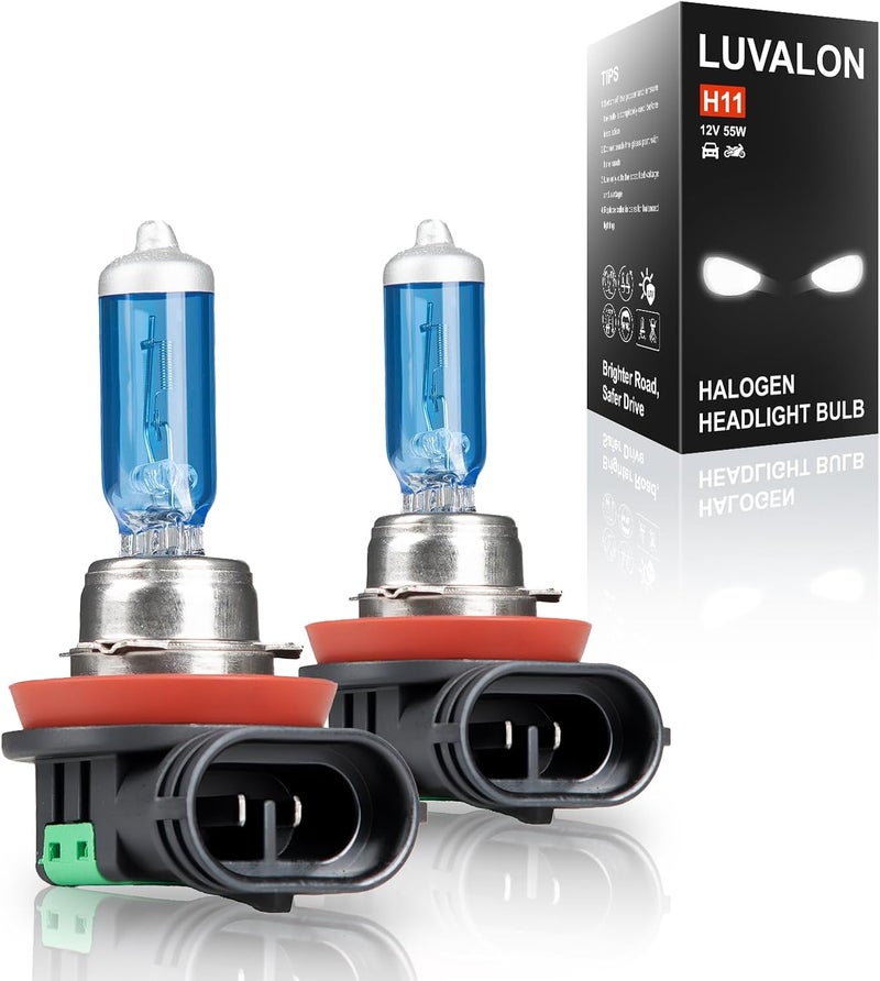 LUVALON Upgraded H11 Halogen Headlight Bulbs, 12V 55W H11 Headlight Bulbs, High Beam, Low Beam and Fog Light Replacement, Automotive Headlight Bulbs, High Performance, Super Bright, 2 Pack - Image 1